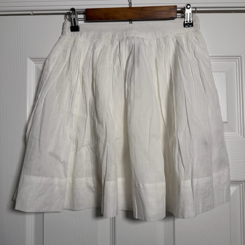 White Women’s Side Zipper Summer Spring Flowy Pleated Cotton Mini Skirt
